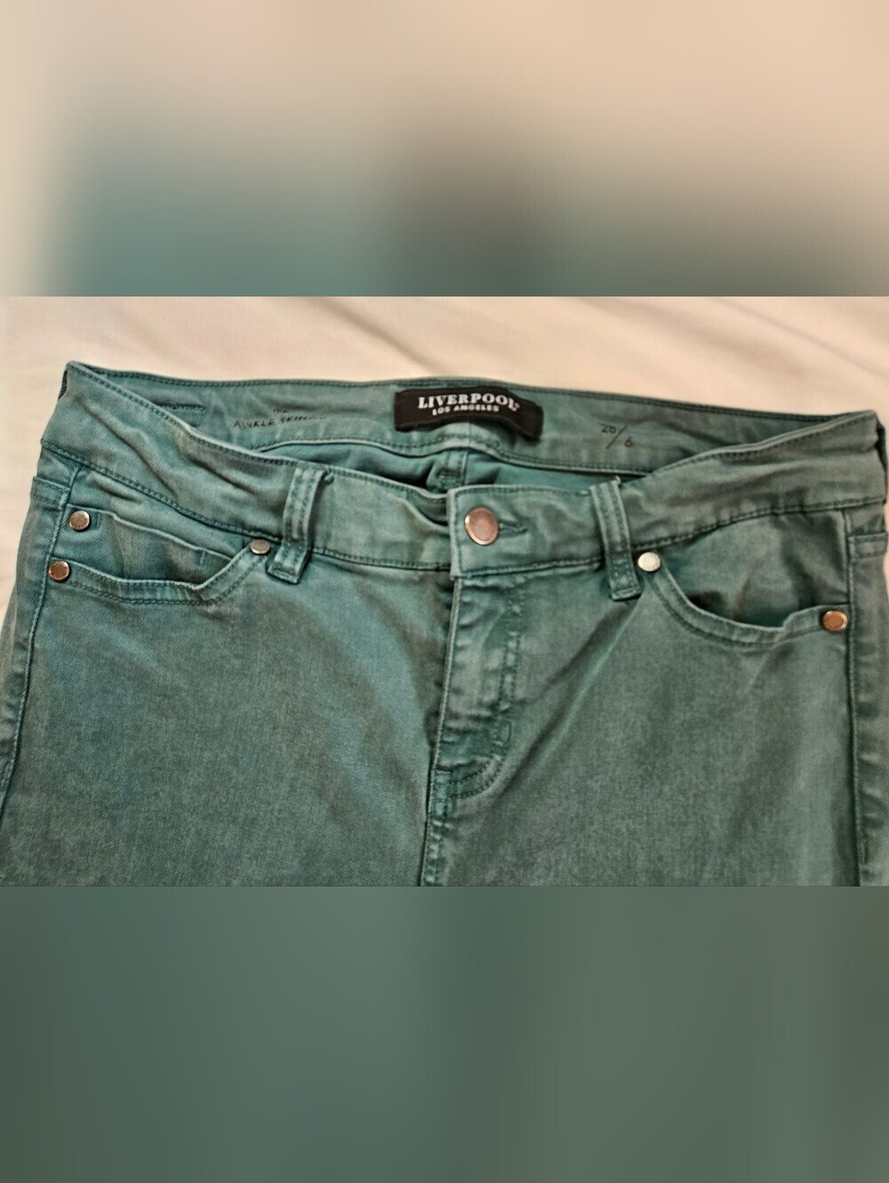Liverpool Los Angeles Womens Green Mid-Rise Denim 4 Pocket Skinny Jeans Size 6 - Picture 2 of 16